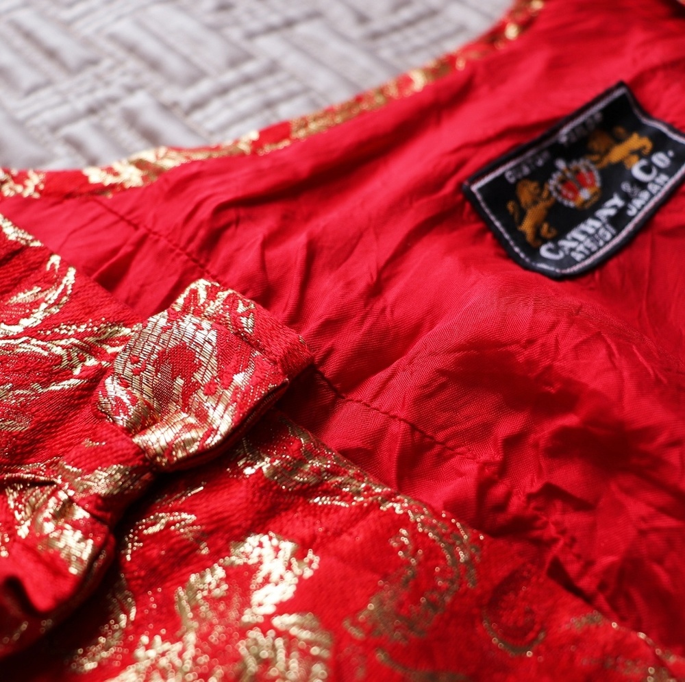 Vintage Red & Gold Bow Dress